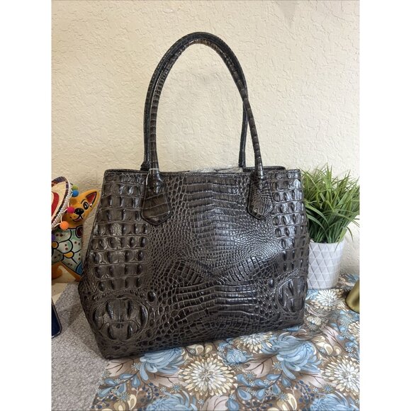 Brahmin Black And Brown Large Shoulder Tote Bag Carry All Travel - Picture 2 of 16